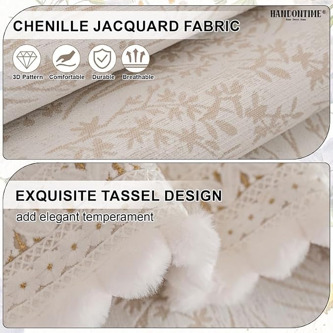 HANDONTIME Chenille Pet Couch Cover Floral Pattern – Soft Fringed Edges, Non-Slip Washable Sofa Slipcover, Jacquard Sofa Cushion Cover, Protects Furniture from Dogs, Cats & Kids (Khaki,35.4" x 94.5")