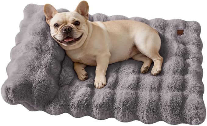 SOMAHE Cat Bed and Small Dog Bed Mat, Raised Pillow, 27 x 20 Inch, Gray | Self-Warming Fuzzy Faux Fur Surface, Soft Plush Pet Sleeping Pad for Indoor Cats, Machine Washable, Non-Slip Bottom