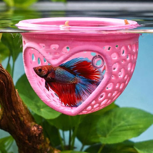 Heart Pink Floating Betta Tunnel with Strong Suction Cup, Floating Betta Enrichment Toys, Aquarium Betta Hammock, Promote Excercise & Stress Relief, Betta Fish Tank Decor Accessories