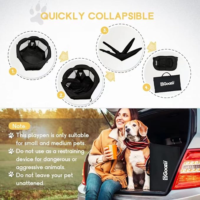 Foldable Portable Dog Playpen for Medium Dogs Indoor Outdoor, Big Dog Pet Playpen Tent Kennel Crate with Cover Enclosed for the House Puppies Bunny Exercise Travel Camping (Black, Large Size)