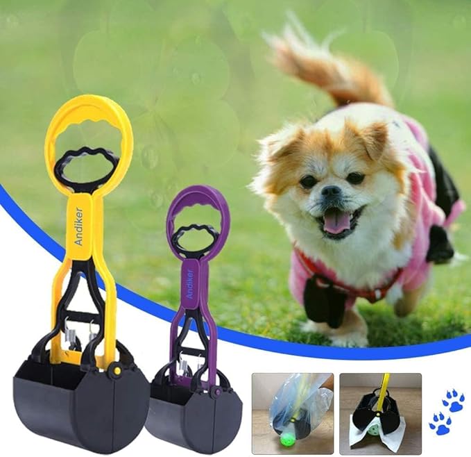 Andiker Portable Pet Pooper Scooper with Short Handle, Pet Clamp Scooper, High Elastic Spring Dog Poop Scoop Indoor and Outdoor Cleaning Tool (Purple)