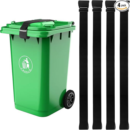 Dicunoy Lot de 4 sangles réglables pour poubelle d'extérieur, anti-animaux, anti-ours, anti-écureuils, chiens et ratons laveurs
