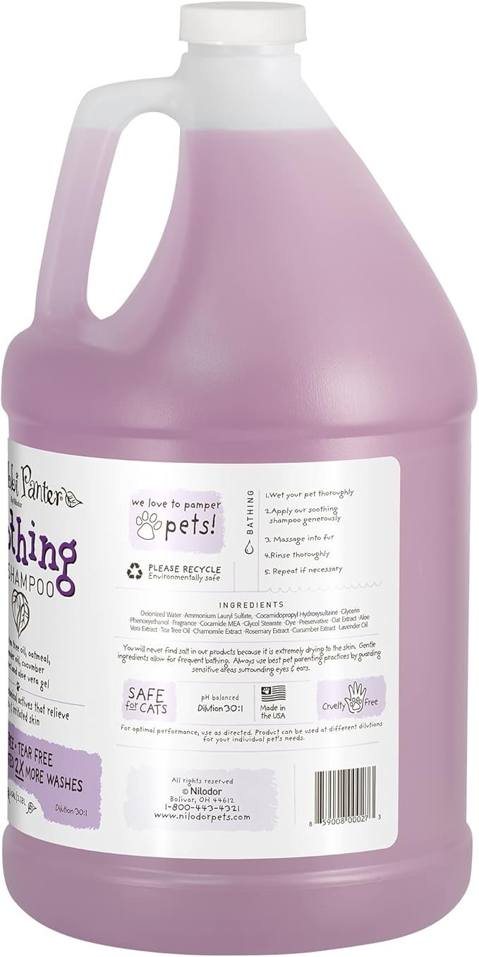 Bobbi Panter Soothing Dog Shampoo Tea Tree, Lavender, Cucumber & Oat Protein – Natural Formula for Sensitive Skin & Irritation Relief, Tear-Free, 30:1 Concentrate, 1 Gallon (Case of 4)