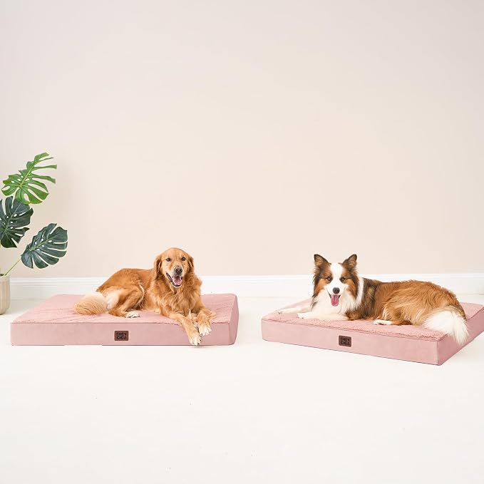 EHEYCIGA Orthopedic Dog Bed Large with Removable Washable Cover, 50IN Pink | Egg Crate Foam Support, Durable Oxford fabric, Non-Slip Bottom, Machine Washable, Soft Waterproof Plush Pet Bed Mat For Crate