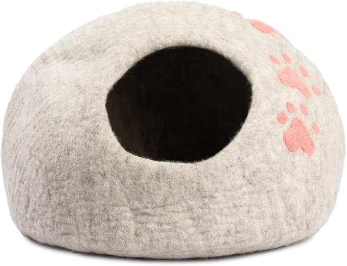 Luxurious Merino Wool Cat Cave - Foldable Hideaway Pod for Indoor Cats - Premium Felt Kitten Pet Enclosure - Covered Cat House for Ultimate Cozy Comfort by Woolygon (Paw)