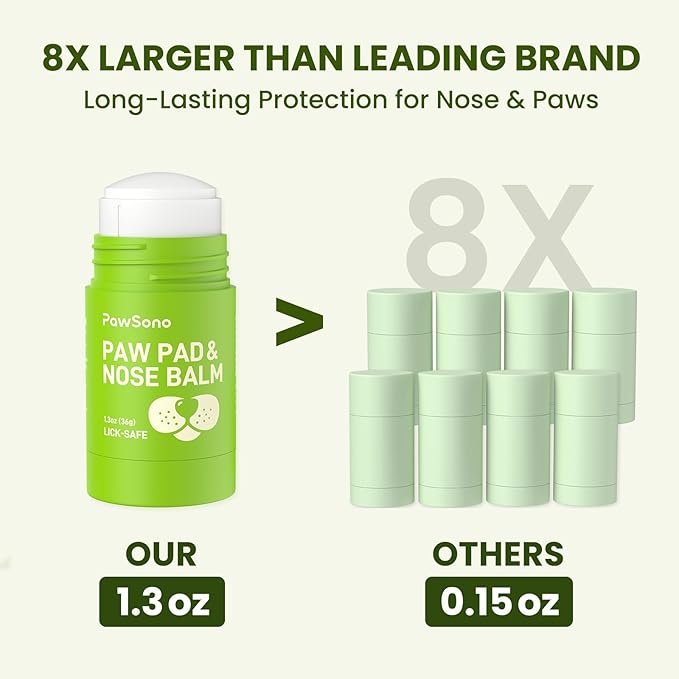 PawSono Lick-Safe Dog Paw & Nose Balm with Coconut Oil | All-Natural Moisturizer & Soother for Dry, Cracked Pads & Snout | Heat & Cold Pavement Protection Wax | Horse Hoof, Joint Care (M (1.3 oz))