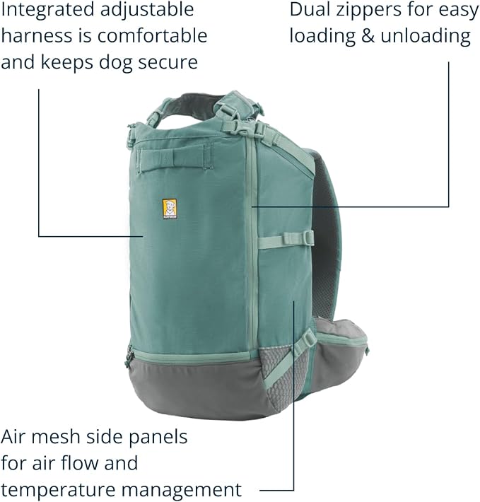 Ruffwear, Hitch Hiker Dog Backpack Carrier, Hands-Free Dog Carrier Backpack with Breathable Mesh, EVA Foam Padding, Durable Polyester, Lightweight Design for Small Dogs, River Rock Green, X-Small