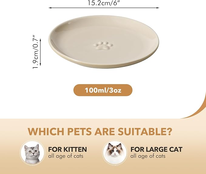 Havniva 6'' Ceramic Wide Cat Dishes, Set of 3 Ceramic Cat Bowls, Indoor Kitten Feeding Wet & Dry Shallow Food Dish Anti Whisker Fatigue(3 Pcs)
