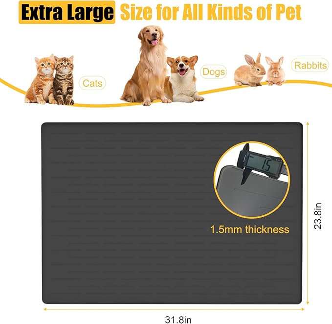 31.8"x23.8" Large Dog Mat for Food and Water, XL Silicone Pet Feeding Mats, Waterproof Dog Bowl Mat with High Edges to Prevent Water and Food Spills, Light Gray