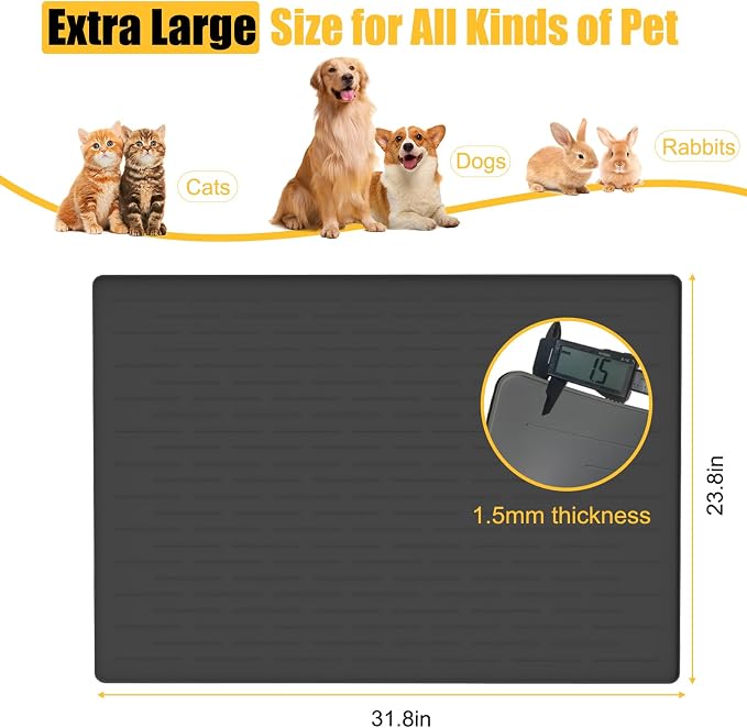 Large Dog Mat for Food and Water, 31.8"x23.8" Silicone Pet Feeding Mats, Waterproof Dog Bowl Mat with High Edges to Prevent Water and Food Spills, Dark Blue
