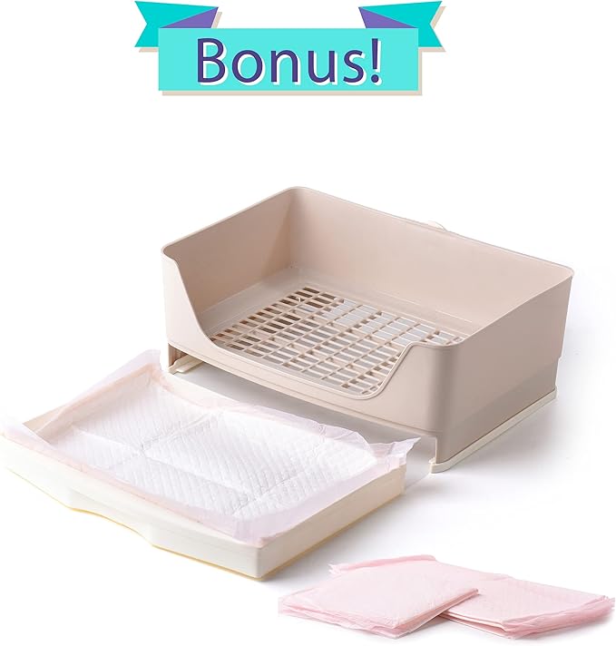 CalPalmy Large Rabbit Litter Box with 10PCS Bonus Pads, Bunny Corner Toilet Box with Drawer and Bigger Pet Pan for Adult Guinea Pigs, Chinchilla, Ferret, Galesaur, Small Animals