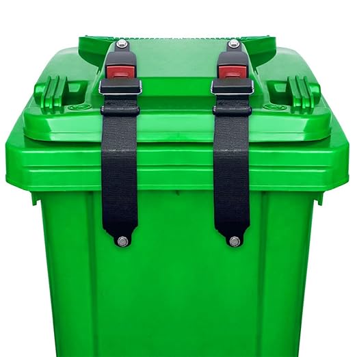 2pcs Trash Can Lock for Animals Bear Raccoon Proof Outdoor Garbage Can Lid Lock Adjustable Animal Proof Locking Strap for 32 to 96 Gallon Trash Bins Easy to Install