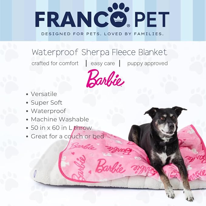 Barbie Waterproof Dog Bed Cover, Large 50x60 Pet Blanket for Furniture Bed Couch Sofa, (Officially Licensed) by Franco