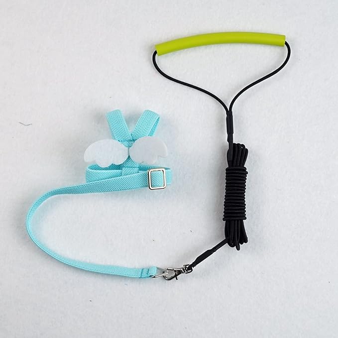 Pet Parrot Bird Harness Leash Adjustable Bird Flying Harness Traction Rope with Cute Wing for Parrots Pigeons Budgerigar Lovebird Cockatiel Mynah Outdoor Training Toy (L, Blue)
