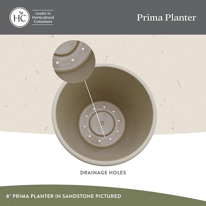 The HC Companies Prima Round Plastic Plant Pot w/Rolled Rim - Lightweight & UV Resistant Flower Pot for Herbs & More - Outdoor & Indoor Plant Pots w/Drainage (16 inch, Warm Gray, Pack of 1)