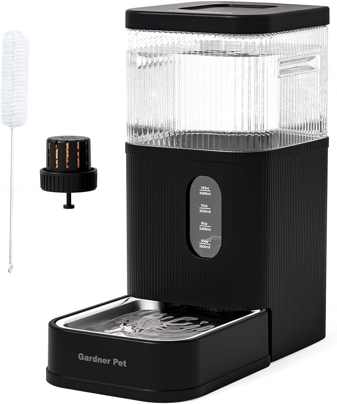 Gardner Pet 2.9 Gallon Automatic Dog Water Bowl Dispenser 11L Gravity Water Feeder with Stainless Steel Bowl & Maifan Stone Filter, BPA-Free for for Cats and Dogs (Black, 2.9 Gallon)