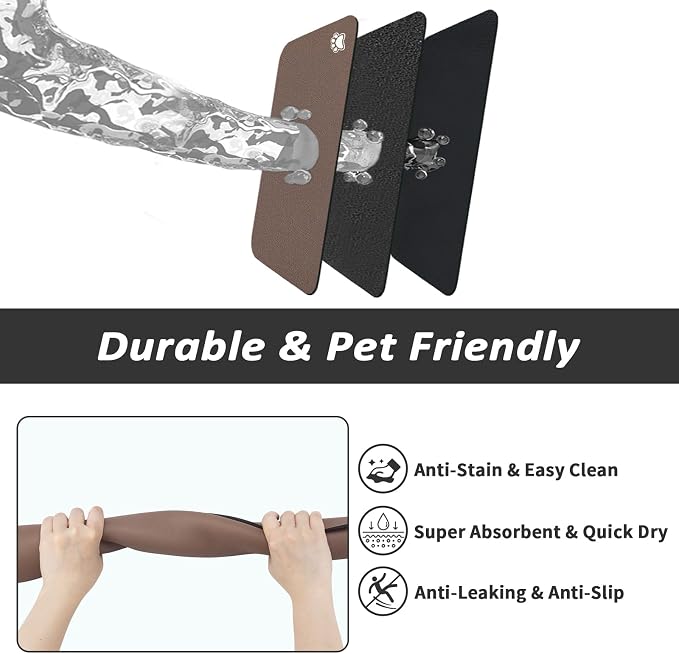 HotLive Dog Food Mat - Absorbent Cat Mat for Food and Water, No Stains Pet Feeding Bowl Mat, Easy to Clean Pet Placemats, Quick Dry Dog Water Dispenser Mat for Messy Drinkers | Paw Brown 18"x 28"