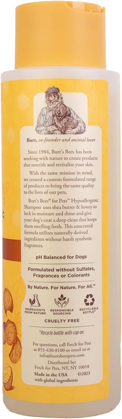 BURT'S BEES FOR PETS Hypoallergenic Dog Shampoo with Shea Butter and Honey, Gentle Fragrance Free Shampoo for Sensitive Dogs with 95% Natural Origin Skin and Coat Formula, 16 Fl Oz - 6 Pack