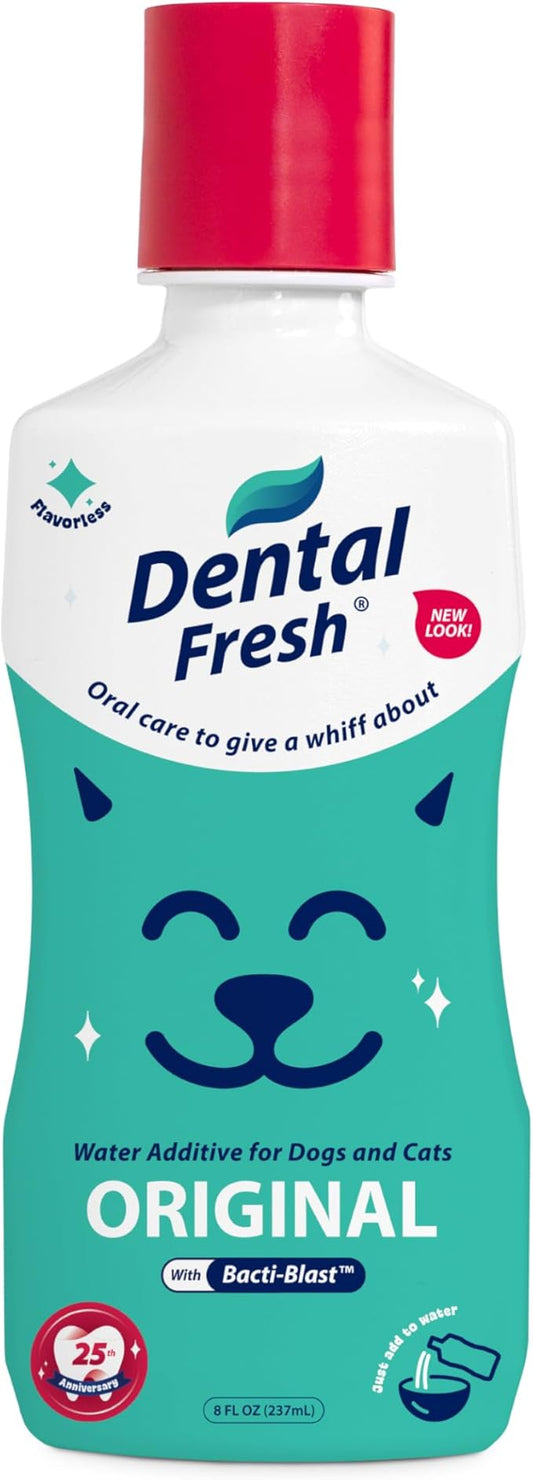 Dental Fresh Water Additive for Dogs and Cats, Clean Teeth and Fresh Breath, Daily Pet Oral Care Just Add to Water, Flavorless, 8 fl oz