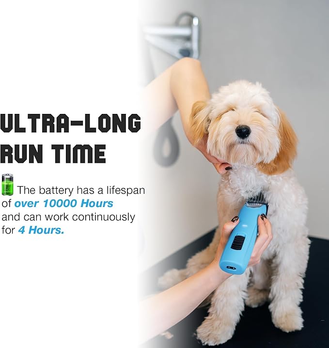Professional Dog Clippers for Grooming Thick Curly Matted Coats | Detachable A5 Blade & Metal Guide Combs Kit for Horse Animal Breeds Low Noise Cordless Pet Hair Trimmer with 2 Speed Bluewave
