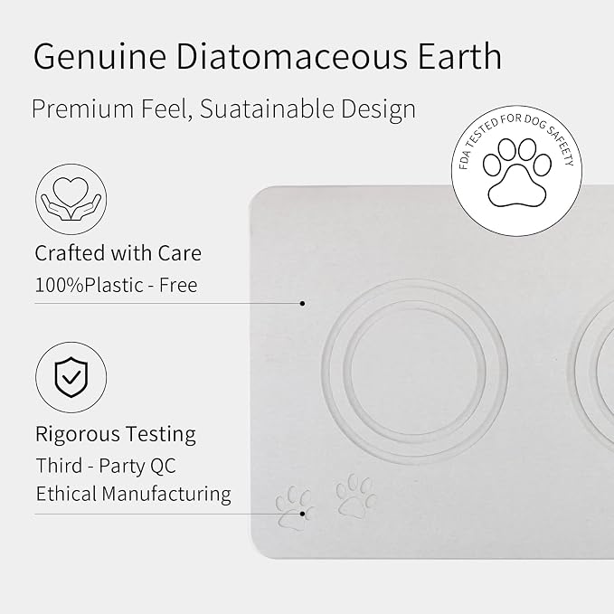 Diatomite Stone Pet Feeding Mat for Dog Cat Super Absorbent Diatomite Quick Drying Stone Dog Food Mat, Dog Mats for Food and Water with Non-Slip Station, Fast Dry Pet Mats,Grey White