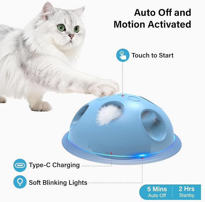 Pawingcat Interactive Cat Toys for Indoor Cats with Plush Mouse and String | Automatic String,Hide and Seek ,Blue