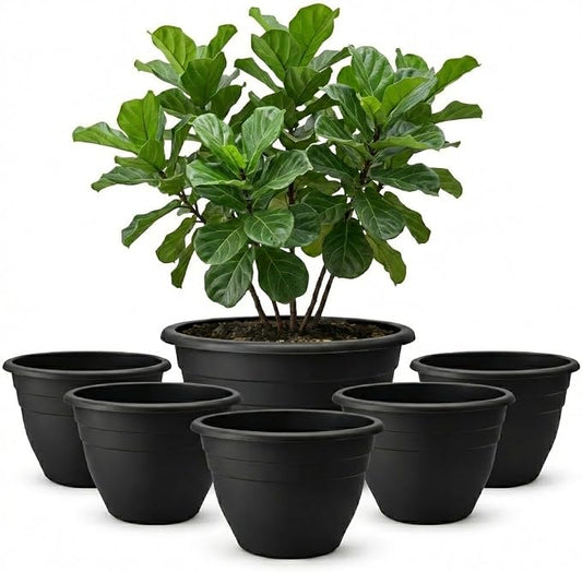 RooTrimmer 6 Pack 20 Inch Large Plant Pots Outdoor,Heavy Duty Plastic Planters with Drainage Holes,Lightweight Black Flower Pots for Indoor Outdoor Plants,Patio,Garden & Trees