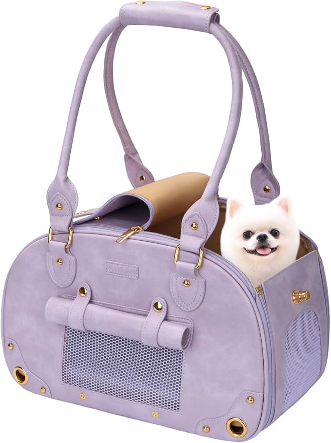 Dog Carrier Purse, Pet Bag, Waterproof Premium Leather Pet Travel Portable Bags for Cat and Small Dog Home & Outdoor Small Purple