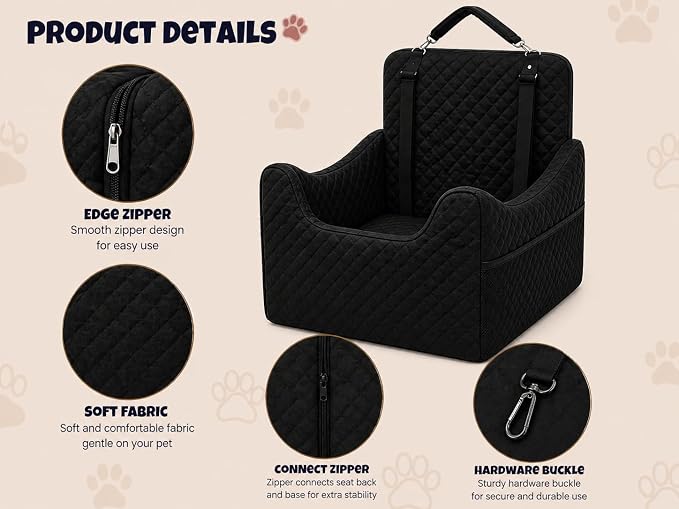 ALL GOOD PET SUPPLIES Dog Car Seat for Small/Medium Dogs Under 35lbs | Soft Memory Foam Booster Car Seat with Detachable Washable Cover and Cushion, Puppy Dog Car Bed