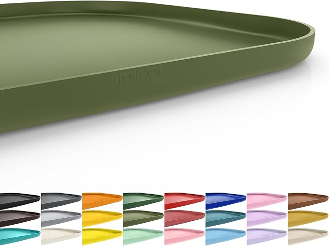 SMILOOL Waterproof Silicone Pet Food Mat with Raised Edge for Dog & Cat | 24" x 16" Non-Slip Pet Feeding Mats with Lip for Food & Water Bowl, Food Grade, Easy Cleaning, Light Olive Green
