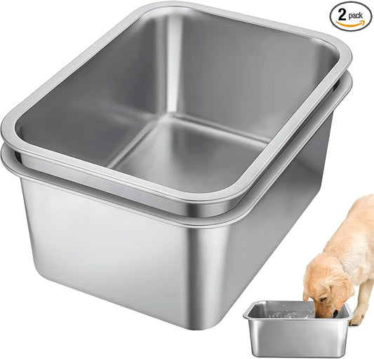 2 Pcs 3 Gallons Extra Large Dog Water Bowl, Durable Reusable Stainless Steel Dog Bowl, High Capacity Water and Food Bowl for Household with Multiple Large Dogs Indoor Outdoor