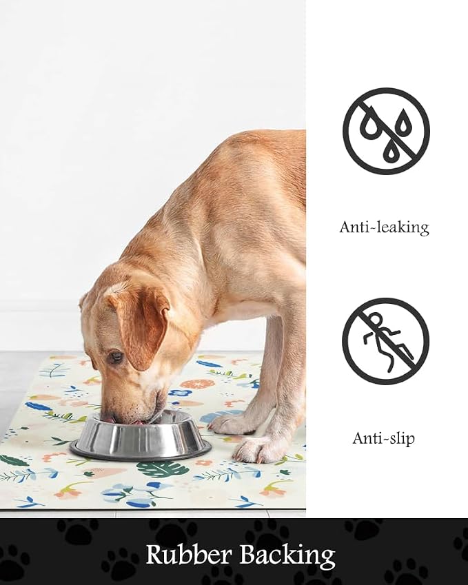 Pet Feeding Mat-Absorbent Dog Mat for Food and Water Bowl-No Stains Quick Dry Water Dispenser Mat-Dog Accessories Pet Supplies-Bowl for Messy Drinkers（LIGHTFLOWERS,12"x19"