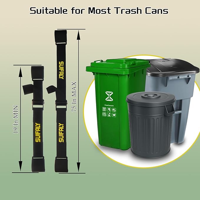Trash Can Locks with Self-Locking Buckle – Heavy Duty Adjustable Bear Proof Lid Straps for 28-96 Gallon Bins, Animal-Proof Garbage Can Lock for Raccoons, Squirrels, Wildlife (4)
