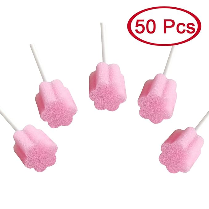 Disposable Oral Swab Mouth Cleaning Sponge Swabsticks Singe-use Plum Blossom Shaped Untreated Unflavored, box of 50 counts