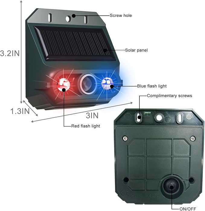 2026 4 Packs Solar Ultrasonic Nocturnal Animal Repeller,Ultrasonic Bird Cat Deterrent Outdoor for Yard Farm,Predator Lights with Red&Blue for Cat Fox,Effective Bear Repellent Outdoor for Chicken Coop