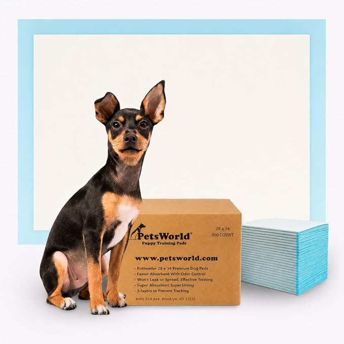 PETSWORLD Large Dog Pee Pads 28x34 Inch, 300 Count, Fresh Scented Puppy Training and Potty Pads with Optional Sticky Corner Tape, Absorbent Leakproof Pads for Dogs
