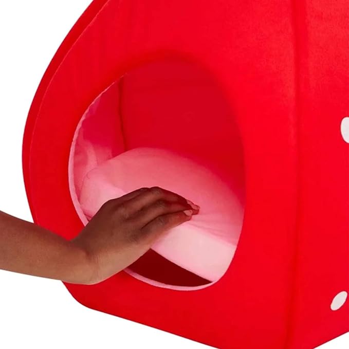 YML Strawberry Pet Bed House for Cats, Dogs, Kittens, Puppies, Rabbits, Medium, Red