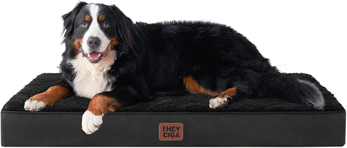 EHEYCIGA Orthopedic Dog Bed Large with Removable Washable Cover, 50IN Black | Egg Crate Foam Support, Durable Oxford fabric, Non-Slip Bottom, Machine Washable, Soft Waterproof Plush Pet Bed Mat For Crate