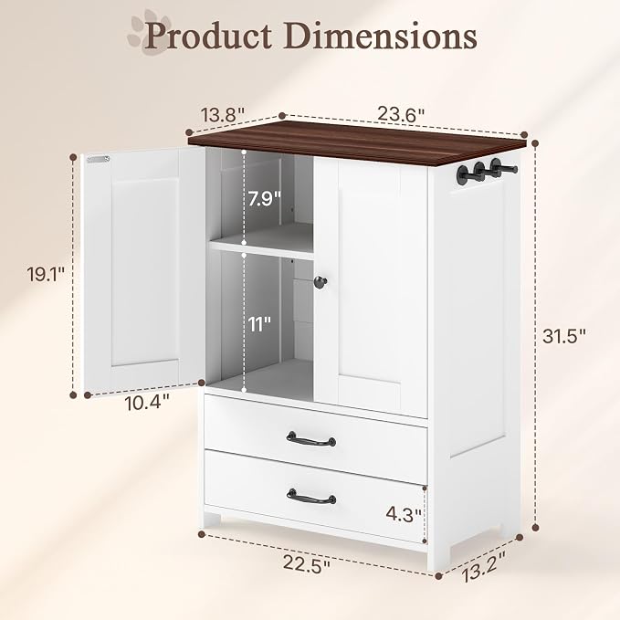 Rovibek Dog Feeding Station with Storage Cabinet - Elevated Dog Bowls with Storage Drawers, Pet Storage Cabinet with Leash Hooks, Pet Organizers for Food & Supplies