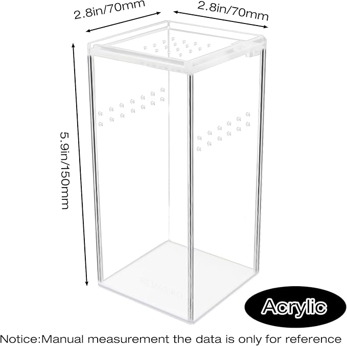 Small Acrylic Reptile Terrarium Kit, Acrylic Tank with Lid 3x3x6 Inch Clear Habitat Enclosure for Spider,Tarantula, Gecko, Hermit Crab, Frog and Insects Easy Assembly One-piece Leak-Proof
