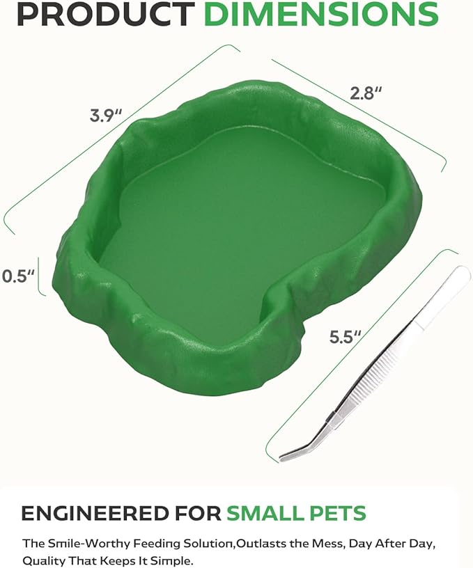 4Pcs Snail Food and Water Bowl, Reptile Water Dish and Food Bowl, Natural Design Terrarium Feeding Dish for Garden Snails, Hermit Crab, Lizard, Frog, Gecko (Black, Green)