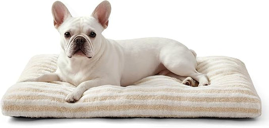 FURTIME Washable Small Dog Bed, Deluxe Dog Crate Beds | Comfy Fluffy Kennel Pad Anti-Slip Pet Sleeping Mat for Puppy/Cat, Machine Washable Dogs Pillow, 23"x18"x3", White
