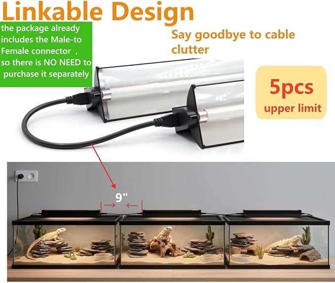Leoterra T5 8W 10.0 UVB Reptile Light Fixture and Bulb Kit, High Output UVB/UVA Lighting System Linkable Design,Multiple Mounting Options for Bearded Dragons, Tortoises, Uromastyx - Plug and Play
