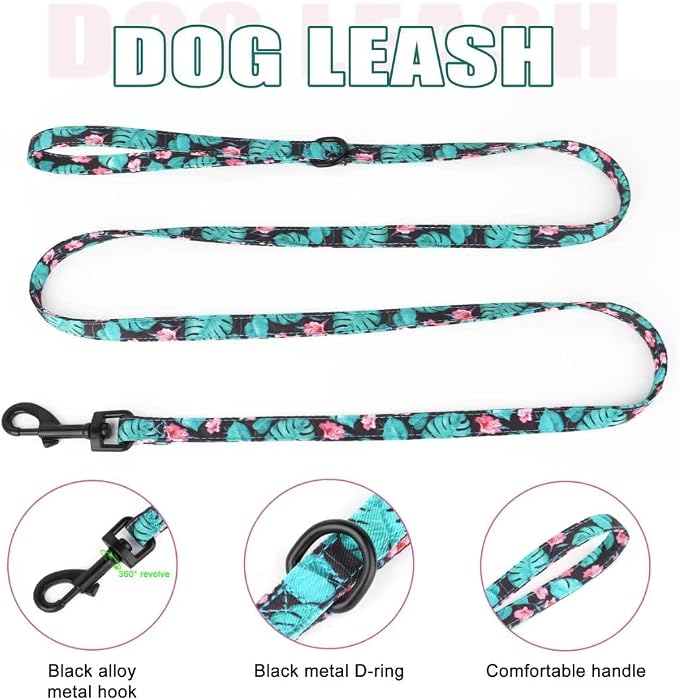 Beirui Cute Dog Collars,Harnesses,Leashes Set, Floral Pattern, Green,XXS | Girl Dog Harness Set with Flower, Adjustable and Soft Mesh Lining, For Puppies Small & Extra Small Dogs Daily Walks