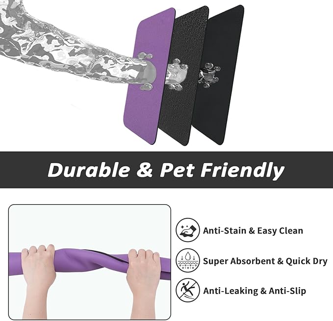 HotLive Dog Food Mat - Absorbent Cat Mat for Food and Water, No Stains Pet Feeding Bowl Mat, Easy to Clean Pet Placemats, Quick Dry Dog Water Dispenser Mat for Messy Drinkers | Purple 12"x 19"