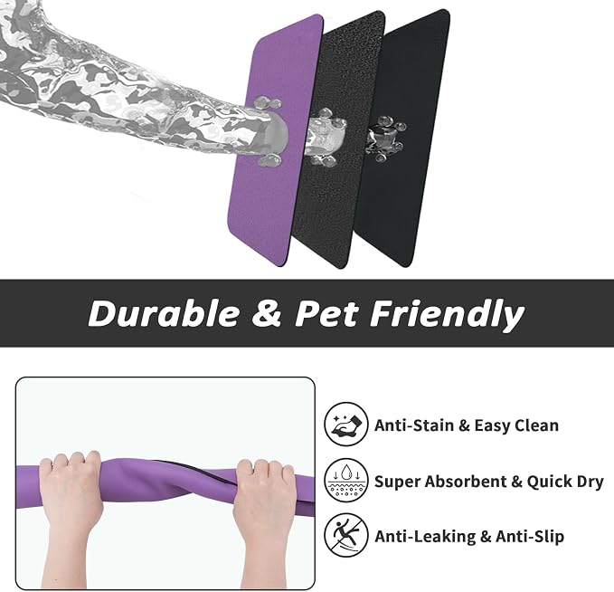HotLive Dog Food Mat - Absorbent Cat Mat for Food and Water, No Stains Pet Feeding Bowl Mat, Easy to Clean Pet Placemats, Quick Dry Dog Water Dispenser Mat for Messy Drinkers | Purple 16"x 24"