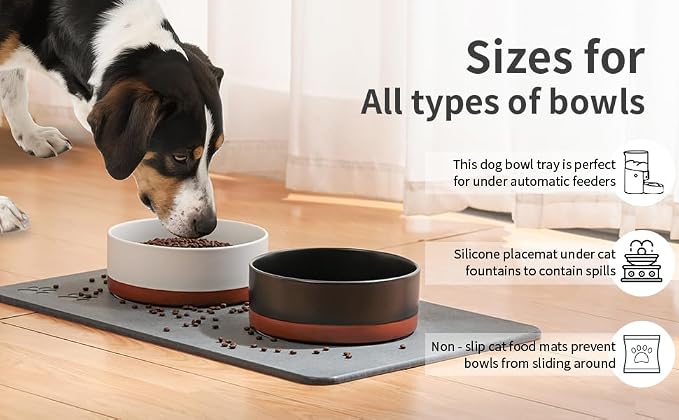 Diatomite Stone Pet Feeding Mat for Dog Cat Super Absorbent Diatomite Quick Drying Stone Dog Food Mat, Dog Mats for Food and Water with Non-Slip Station, Fast Dry Pet Mats, Deep Grey