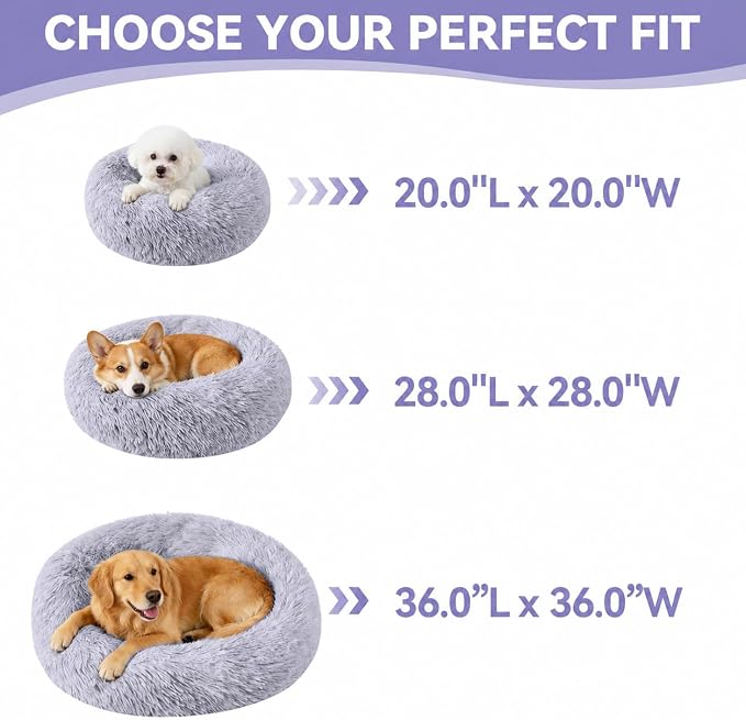Large Dog Bed, Washable Plush Donut Dog Bed, 36 Inch | Extra spacious plush dog cushion with calming support for large dogs enjoying daily recovery, cozy naps and indoor comfort.