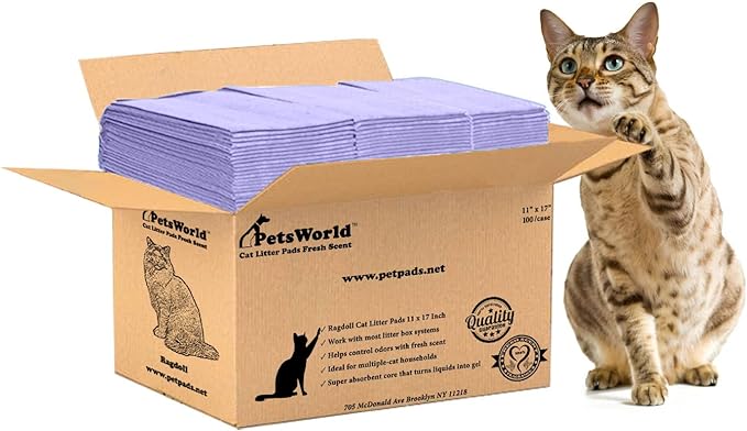 PetsWorld Universal Fit Cat Pad Refills for Litter Box, Fresh Scent, Odor Control, Pack of 100