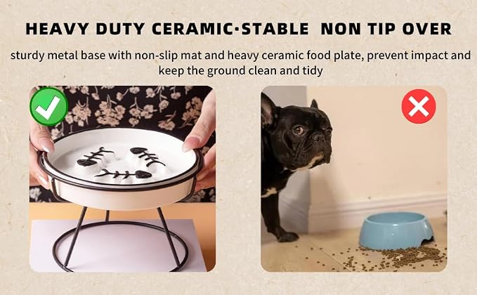 Ceramic Elevated Cat Bowls Set, Anti Vomit, Removable Dishes, Pink & Blue | Removable Ceramic Bowls Elevated Anti Vomit Food & Water Feeding Pink & Blue Set